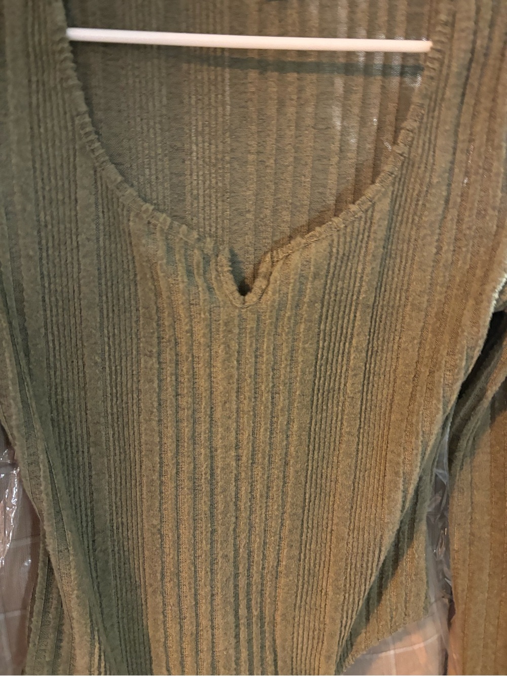 SHEIN Olive Ribbed V-Neck Sweater